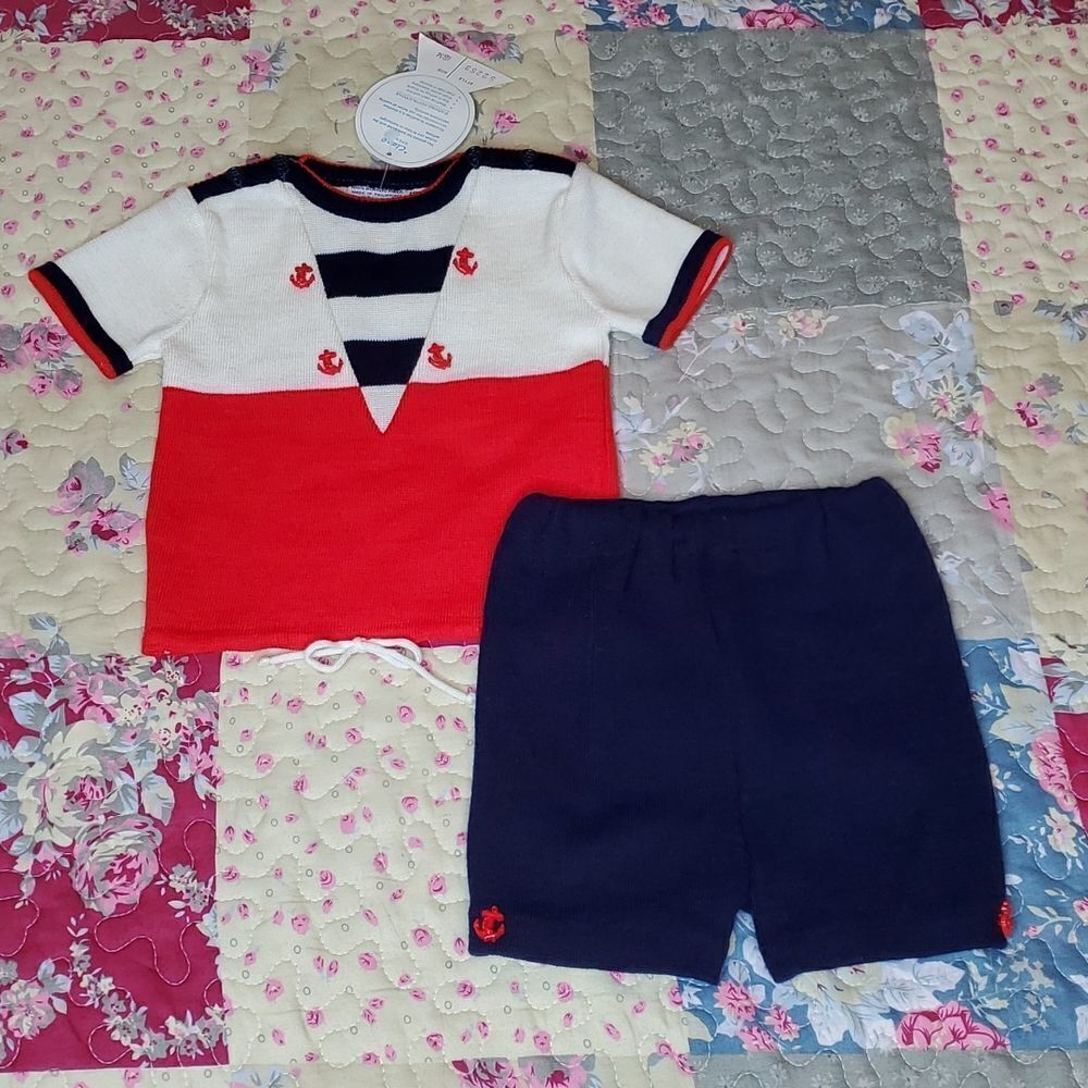 Vintage Friemanit 18m Knit boys Sailor Suit, Super Cute